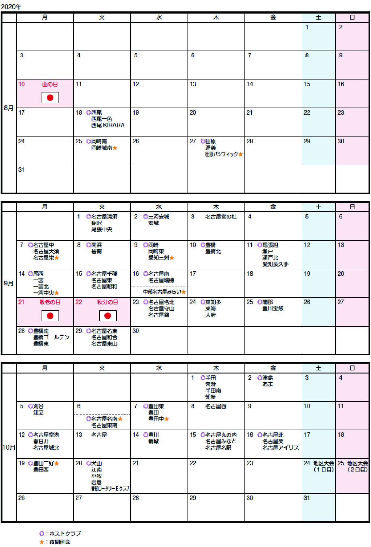 ガバナー公式訪問日程